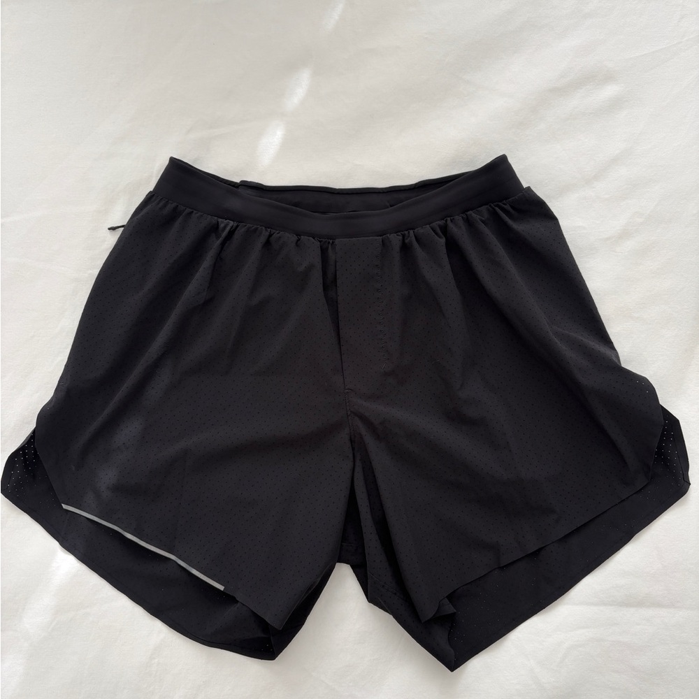 lululemon athletica Black Perforated Layered Running Shorts with Inner Liner